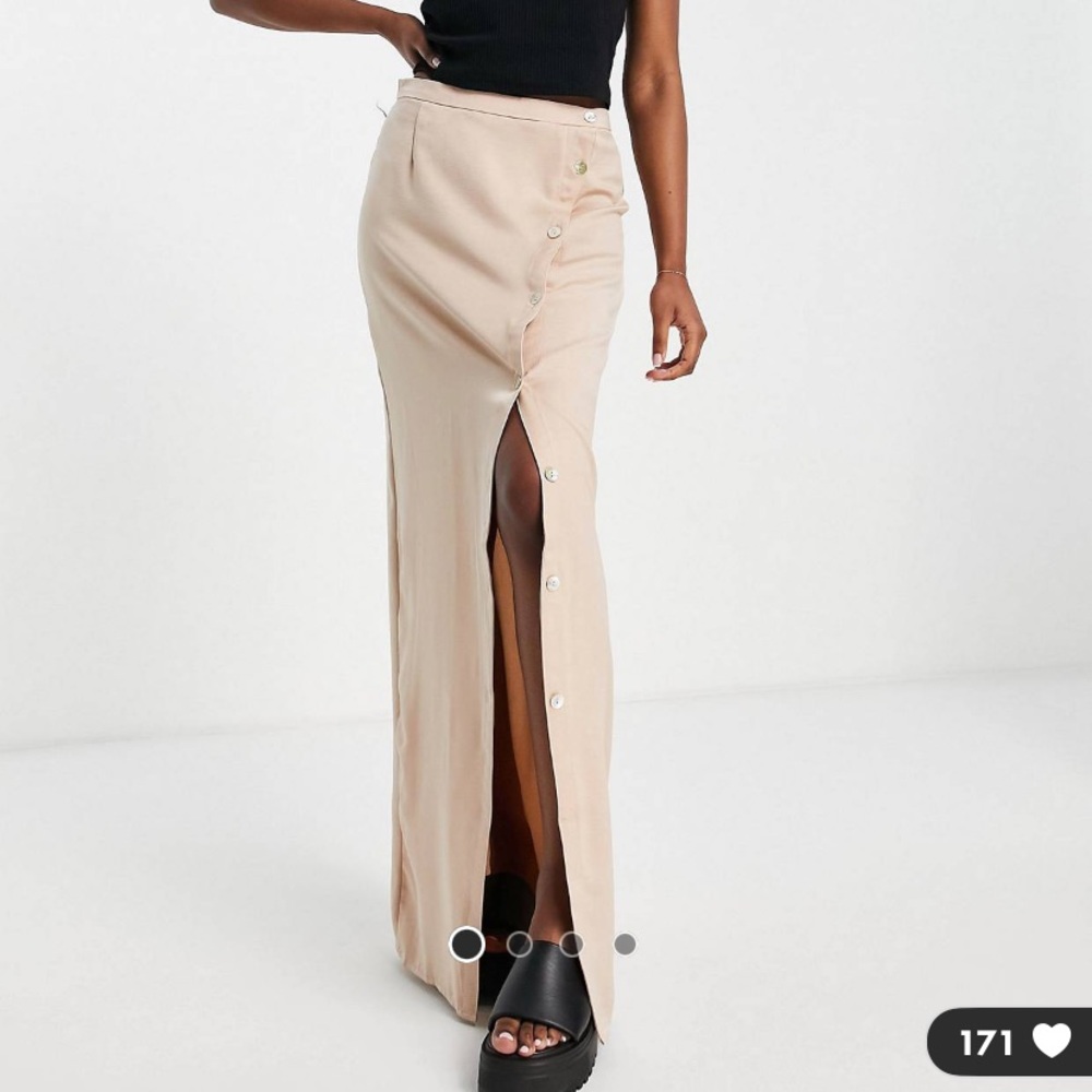 Lola May wrap maxi skirt with buttons in champagne